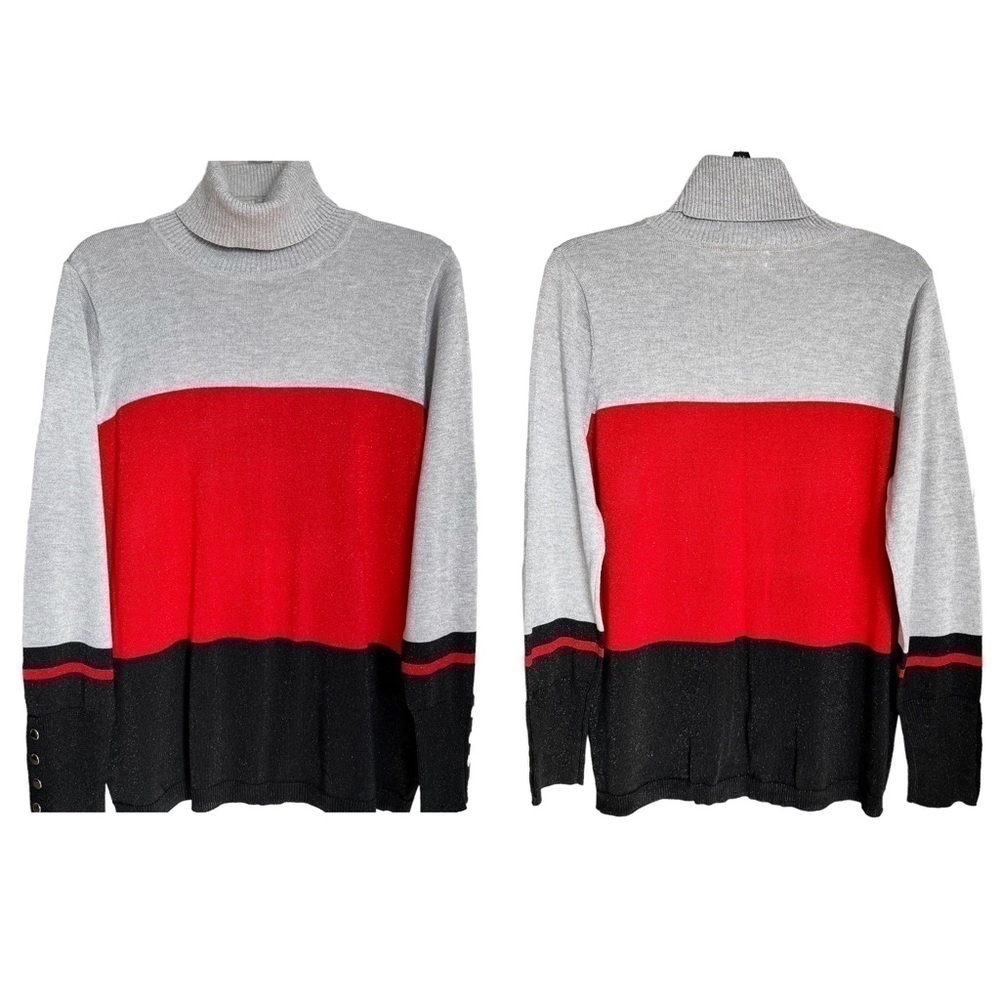 Joseph A Women’s Sparkly Striped Holiday Sweater Lightweight Turtle Neck PXL
